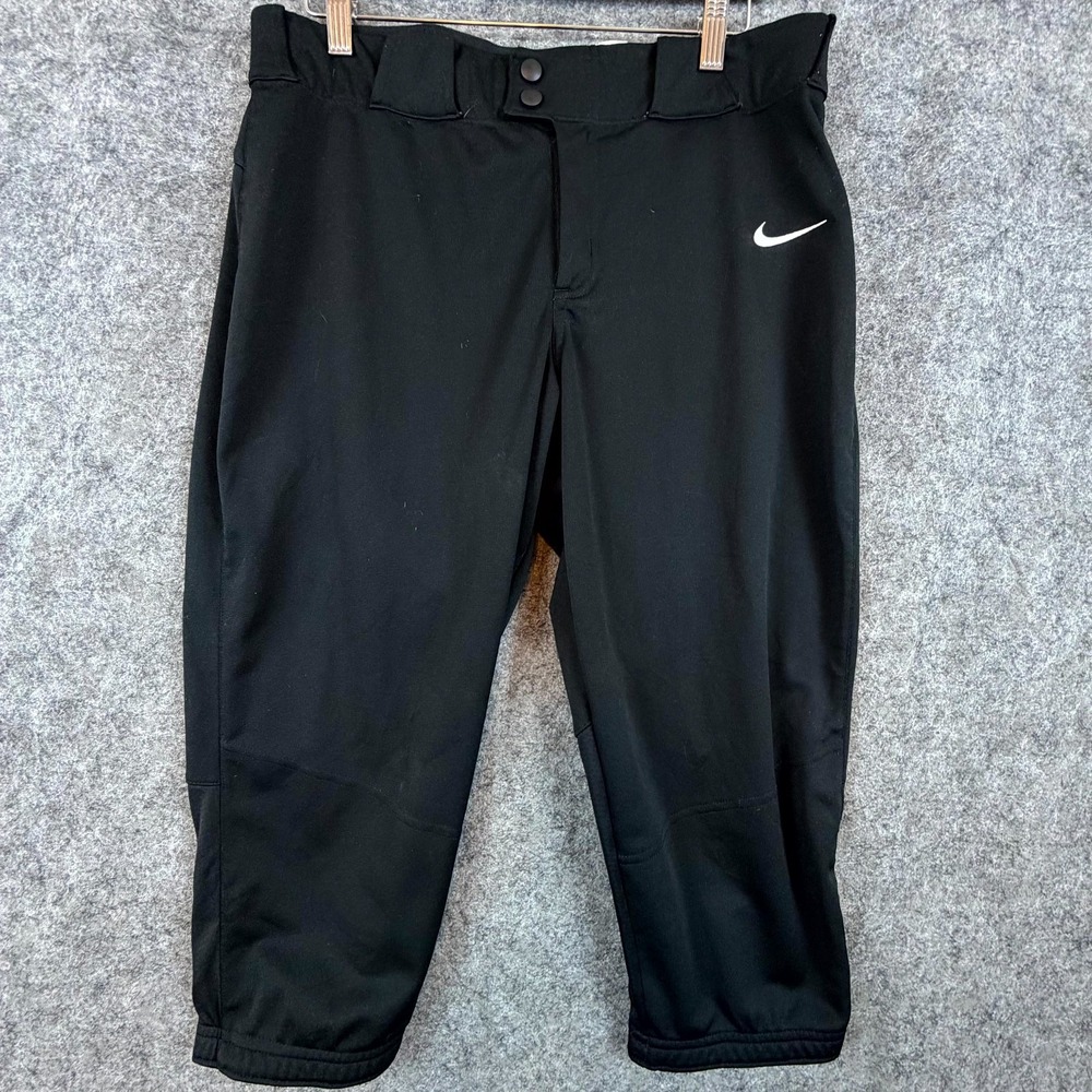 Nike Softball Pants Mens Large Black Swoosh Logo Cropped Athletic Sporty‎